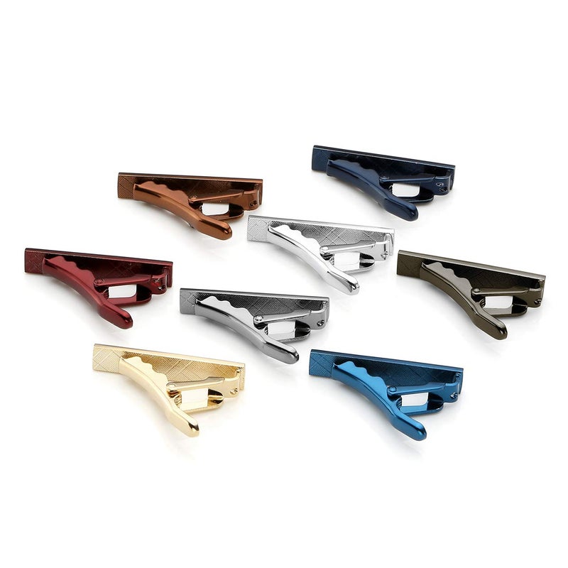 Zysta 8PCS Exquisite Boys Skinny Ties Bar Men Mini Tie Clips Set Multiple Colors Stainless Steel Formal Dress Shirts Necktie Pinch Tack 1 1/3 inch + Gift Box - Image 3